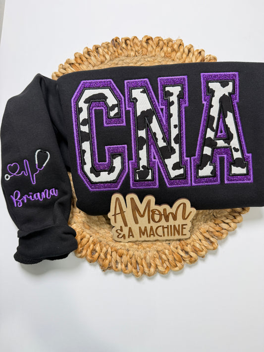 Glittered Applique Healthcare Sweatshirt | RN, CNA, MA, RDH, CDA